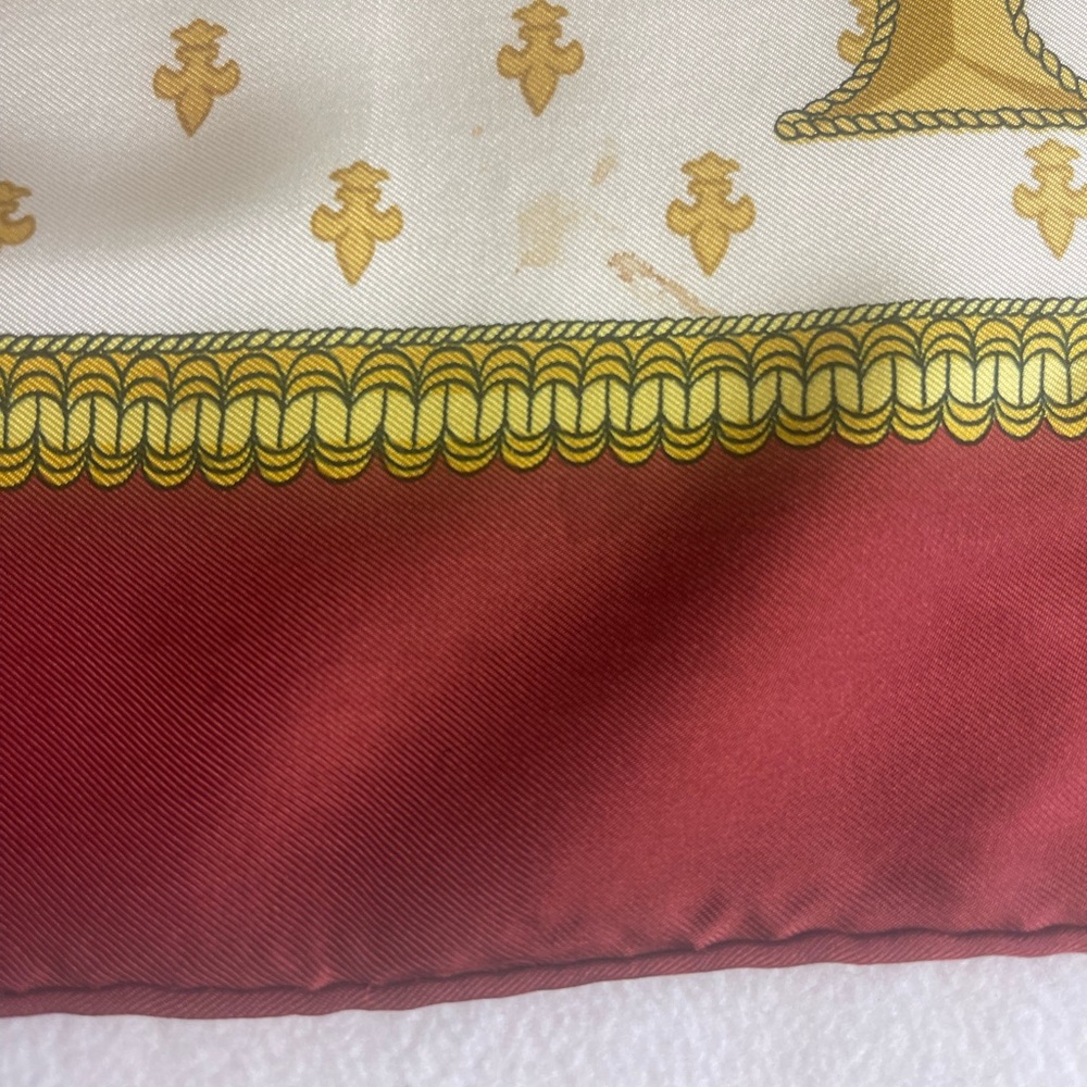 Vintage Hermès Silk Scarf 1994 ‘Selles à Housse’ Burgundy Gold Equestrian Logo - Picture 16 of 16